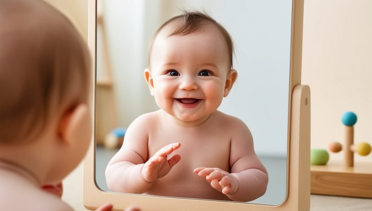 Montessori Activities For 9 Months Old mirror play